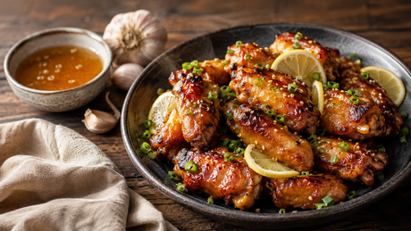 Alitas de pollo crujientes al horno con miel, limón y ajo