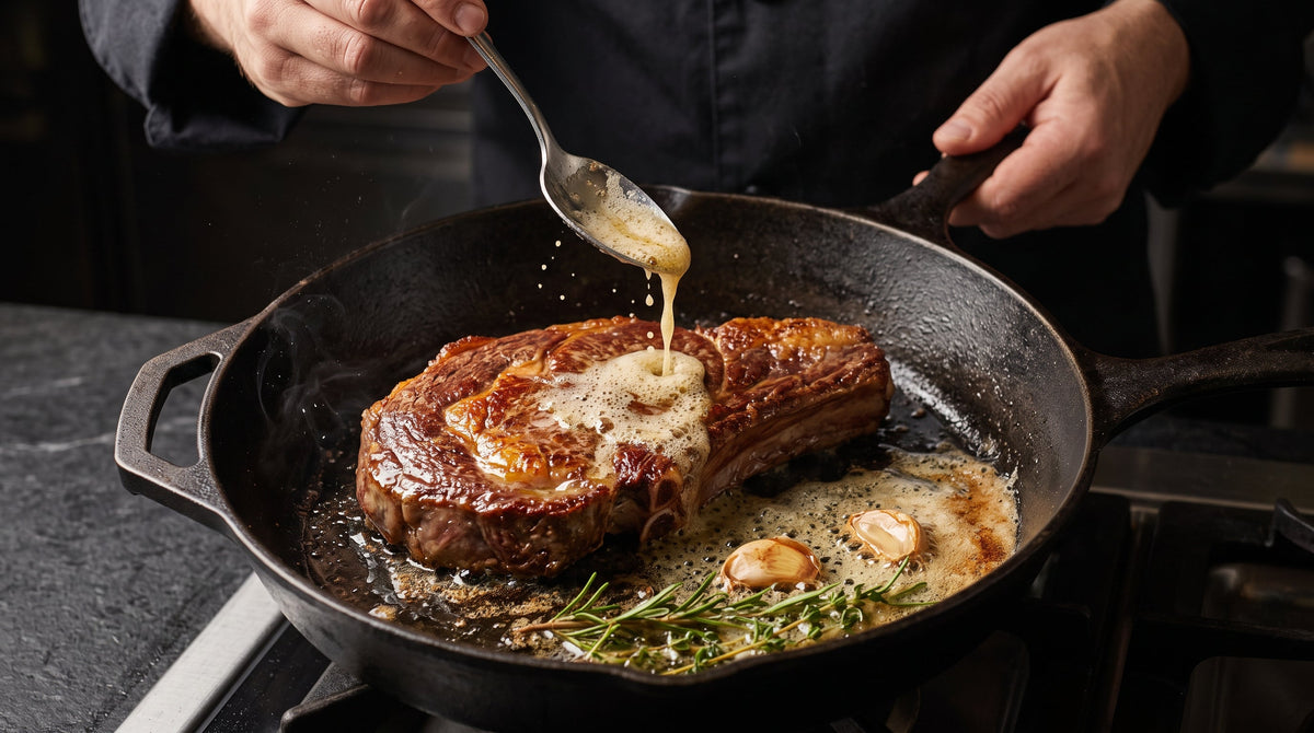🥩 Truco Terra: añade la mantequilla, el ajo y las hierbas al final del cocinado