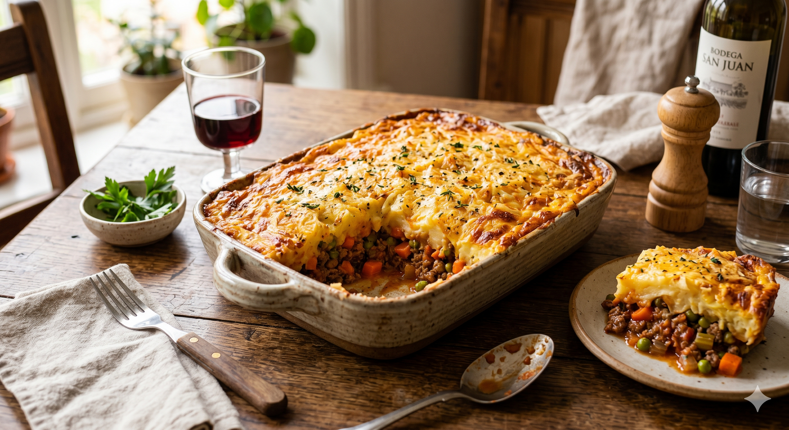 Pastel de carne picada con puré de patata gratinado