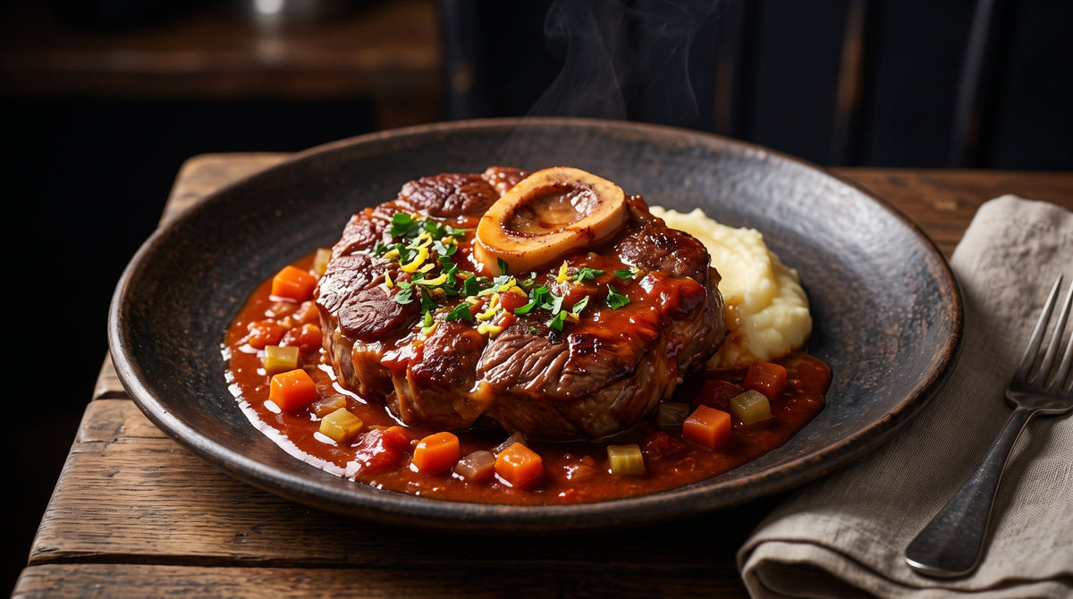 Ossobuco de ternera al estilo italiano con gremolata de limón