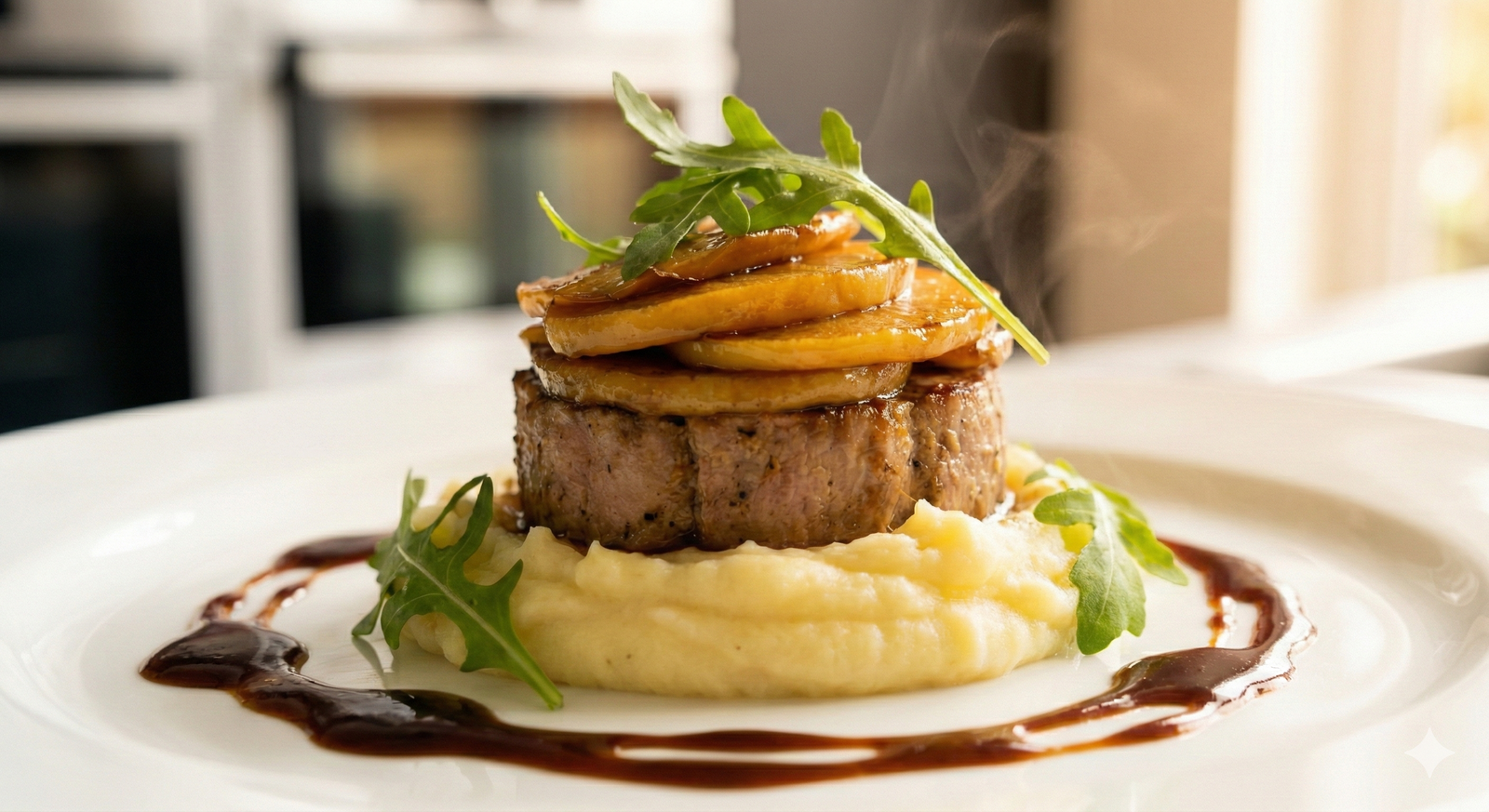 Timbal de solomillo de cerdo con manzana caramelizada y reducción de Pedro Ximénez