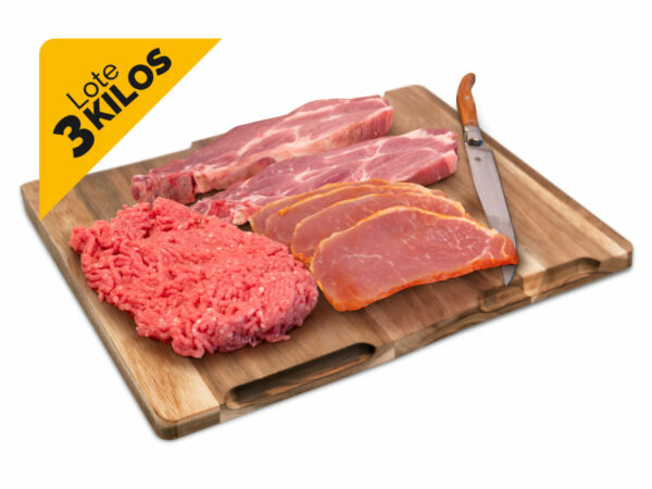 Lote 3 kilos de cerdo: Cinta de lomo, carne picada y chuletas de aguja de cerdo